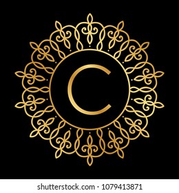 gold frame and letter C, monogram