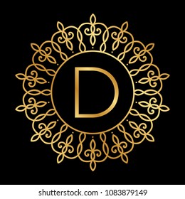 gold frame and letter D, monogram