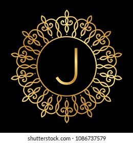 gold frame and letter j, monogram