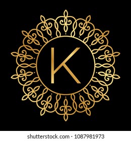 gold frame and letter K, monogram