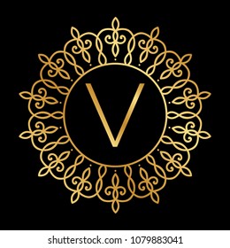 gold frame and letter V, monogram