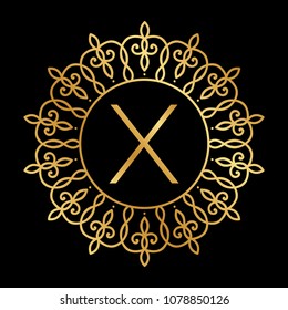 gold frame and letter X, monogram