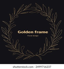 Gold frame made of plant elements, Elegant circle frame