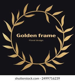 Gold frame made of plant elements, Elegant circle frame