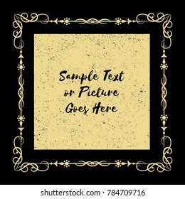 Gold frame made in vector. Unique ornamental decorative covers for greeting card, wedding invitation, save the date with space for your text. Vintage border, antique cover