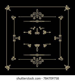 Gold frame made in vector. Unique ornamental decorative covers for greeting card, wedding invitation, save the date with space for your text. Vintage border, antique cover