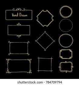 Gold frame made in vector. Unique ornamental decorative covers for greeting card, wedding invitation, save the date with space for your text. Vintage border, antique cover