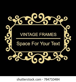 Gold frame made in vector. Unique ornamental decorative covers for greeting card, wedding invitation, save the date with space for your text. Vintage border, antique cover