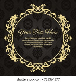 Gold frame made in vector. Unique ornamental decorative covers for greeting card, wedding invitation, save the date with space for your text. Vintage border, antique cover