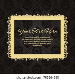 Gold frame made in vector. Unique ornamental decorative covers for greeting card, wedding invitation, save the date with space for your text. Vintage border, antique cover