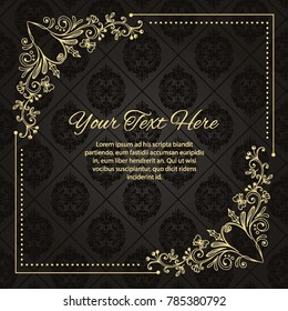 Gold frame made in vector. Unique ornamental decorative covers for greeting card, wedding invitation, save the date with space for your text. Vintage border, antique cover