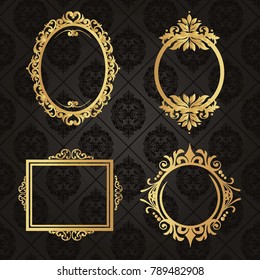 Gold frame made in vector. Unique ornamental decorative covers for greeting card, wedding invitation, save the date with space for your text. Vintage border, antique cover