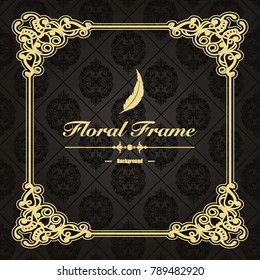 Gold frame made in vector. Unique ornamental decorative covers for greeting card, wedding invitation, save the date with space for your text. Vintage border, antique cover