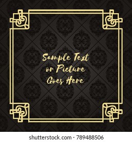 Gold frame made in vector. Unique ornamental decorative covers for greeting card, wedding invitation, save the date with space for your text. Vintage border, antique cover