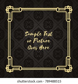 Gold frame made in vector. Unique ornamental decorative covers for greeting card, wedding invitation, save the date with space for your text. Vintage border, antique cover