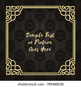 Gold frame made in vector. Unique ornamental decorative covers for greeting card, wedding invitation, save the date with space for your text. Vintage border, antique cover