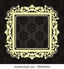 Gold frame made in vector. Unique ornamental decorative covers for greeting card, wedding invitation, save the date with space for your text. Vintage border, antique cover