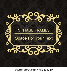 Gold frame made in vector. Unique ornamental decorative covers for greeting card, wedding invitation, save the date with space for your text. Vintage border, antique cover