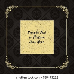 Gold frame made in vector. Unique ornamental decorative covers for greeting card, wedding invitation, save the date with space for your text. Vintage border, antique cover