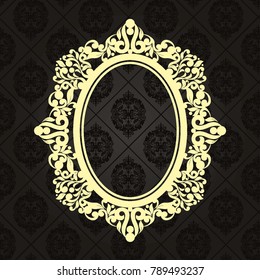 Gold frame made in vector. Unique ornamental decorative covers for greeting card, wedding invitation, save the date with space for your text. Vintage border, antique cover