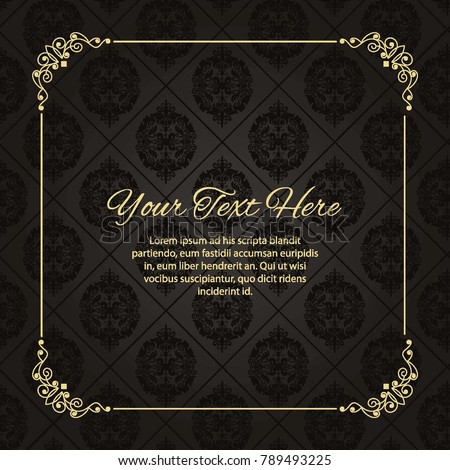 Gold frame made in vector. Unique ornamental decorative covers for greeting card, wedding invitation, save the date with space for your text. Vintage border, antique cover