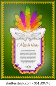 Gold frame Mardi Gras background EPS 10 vector stock illustration.