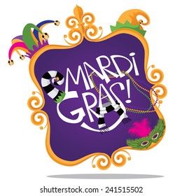 Gold frame Mardi Gras design isolated EPS 10 vector stock illustration