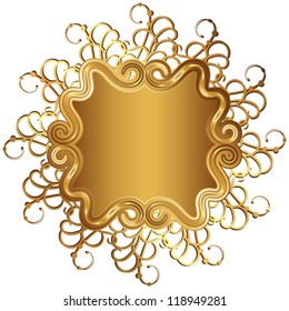 Gold frame with monograms isolated on white background