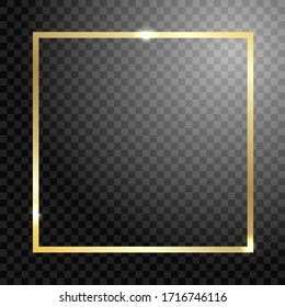 Gold frame on a black background with a gleam in the upper left corner. Unique narrow gold frame on a black background. Vector illustration