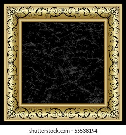 Gold frame on the black background