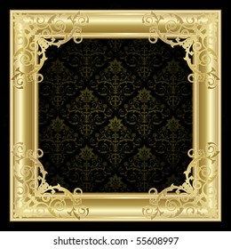 Gold frame on the black background