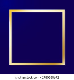 Goldener Rahmen auf blauem Hintergrund. Leuchtende Linie auf einer dunklen Ebene. Futuristische Luxus-Illustration.