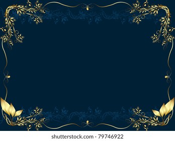 Gold frame on a dark blue background from vegetable element for the text