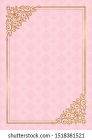 Gold frame on pale pink background, vector image.