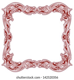 Gold frame on the red background.