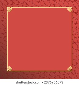 Gold frame on red dragon skin background. Chinese Lunar New Year illustration.