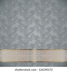 Gold frame on seamless pattern background