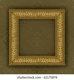 Gold frame on the wall with brown wallpaper