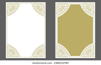 Gold frame with ornamented corners. A4 format. Design for cover page, invitation, card and more. Two versions. Pattern No. 2. Vector illustration