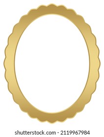 Gold frame. Oval Waved picture border vector on white isolated back.
Vector Illustration with smooth gradients in antique waved frame design.