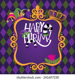 Gold Frame Purim Background EPS 10 Vector Stock Illustration