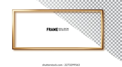 Marco dorado realista. Banner horizontal de metal dorado con un lugar para inscripciones aisladas sobre fondo transparente. Diseño 3D realista.