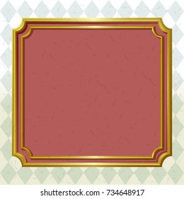 Gold frame with red background and diamond pattern, vector