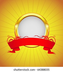gold frame with red ribbon
