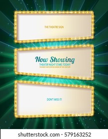 Gold frame retro comic design banner elements with light bulbs, Vector illustration. 10 eps. Set