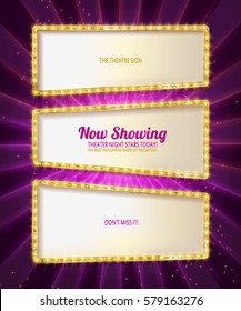 Gold frame retro comic design banner elements with light bulbs, Vector illustration. 10 eps. Set