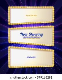 Gold frame retro comic design banner elements with light bulbs, Vector illustration. 10 eps. Set