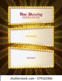 Gold frame retro comic design banner elements with light bulbs, Vector illustration. 10 eps. Set