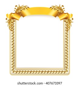 Gold frame, ribbons and floral elements