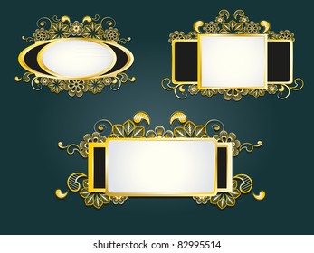 gold frame set black background, vector